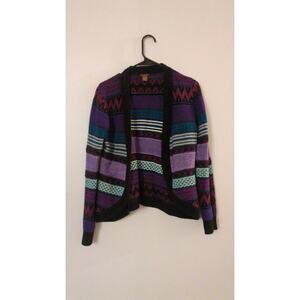 Vintage Copper Key Womens Colorful Open Cardigan, Medium, Purple Black Green